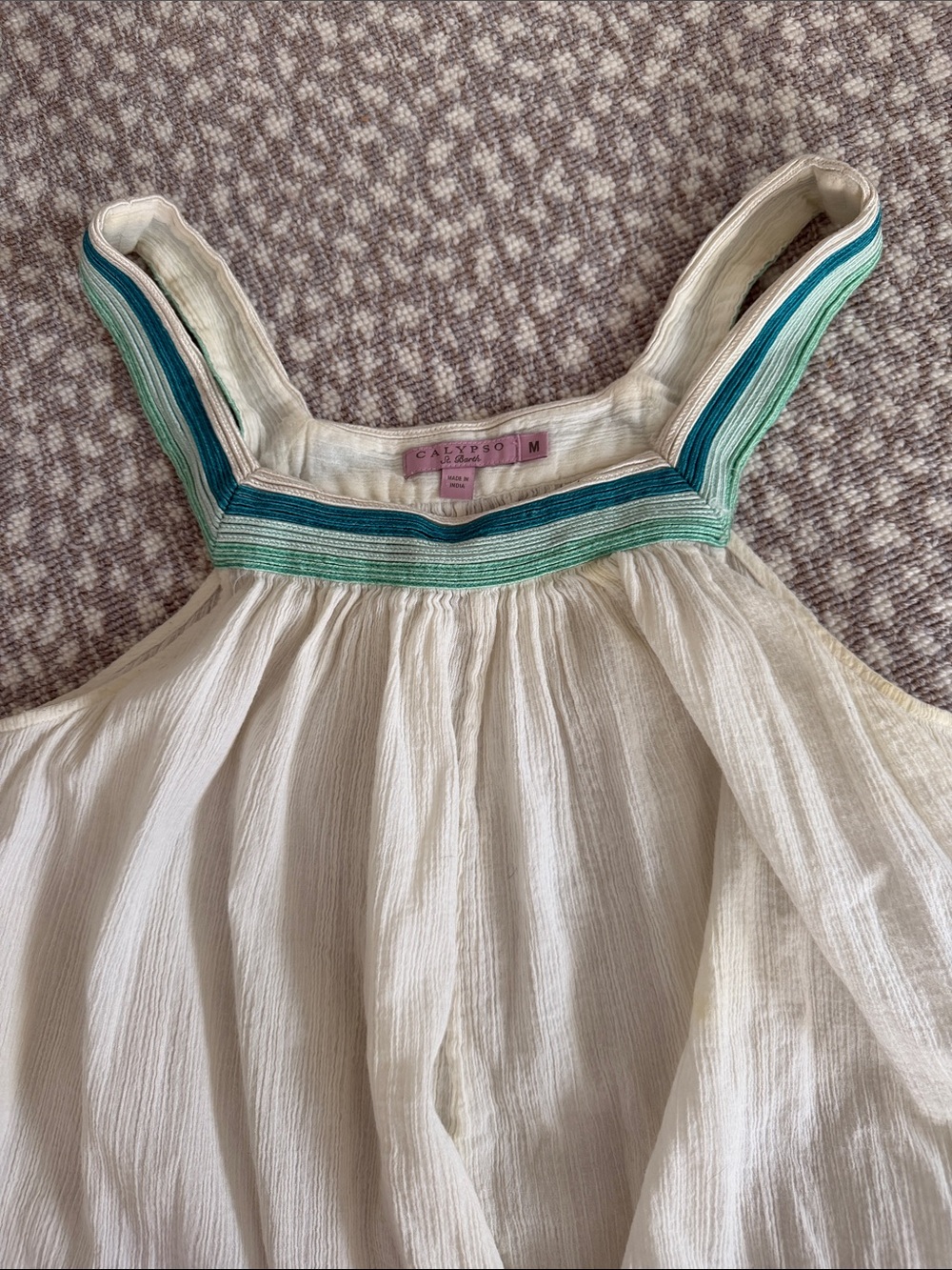 Calypso St. Barth White Sundress with Teal and Aqua Trim